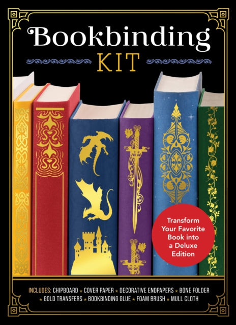 Bookbinding Kit : Transform Your Favorite Book into a Deluxe Edition - Includes: Chipboard, Cover Paper, Decorative Endpapers, Bone Folder, Gold Transfers, Bookbinding Glue, Foam Brush, Mull Cloth - Amanda Carestio