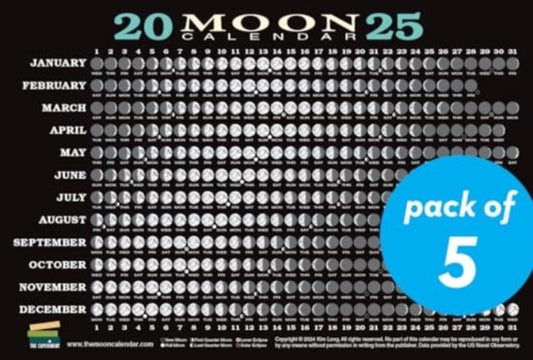 2025 Moon Calendar Card (5 pack) : Lunar Phases, Eclipses, and More!