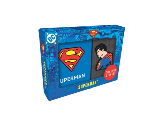 Front cover of DC Comics: Superman Tiny Book and Pin Set by Insight Editions, novelty book