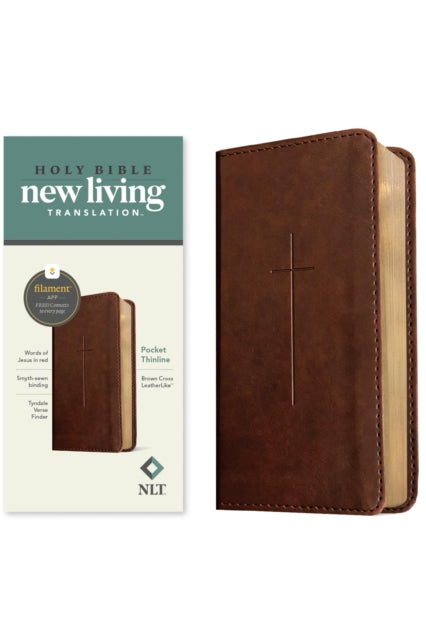 NLT Pocket Thinline Bible, Filament Enabled (LeatherLike, Brown Cross, Red Letter) - New Living Translation