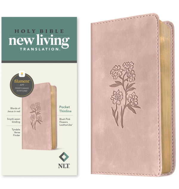 NLT Pocket Thinline Bible, Filament Enabled (LeatherLike, Blush Pink Flowers, Red Letter) - New Living Translation